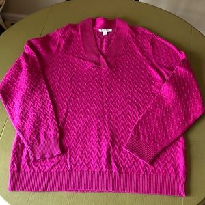 Pink v-neck long sleeve sweater plus size